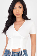 Load image into Gallery viewer, Ribbed Ruched Drawstring Surplice Top (CAPELLA)
