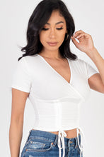 Load image into Gallery viewer, Ribbed Ruched Drawstring Surplice Top (CAPELLA)