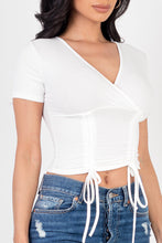 Load image into Gallery viewer, Ribbed Ruched Drawstring Surplice Top (CAPELLA)