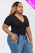 Load image into Gallery viewer, Plus Size Ribbed Ruched Drawstring Surplice Top (CAPELLA)