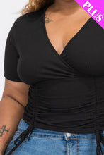 Load image into Gallery viewer, Plus Size Ribbed Ruched Drawstring Surplice Top (CAPELLA)