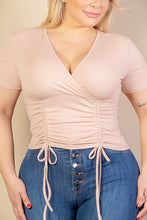 Load image into Gallery viewer, Plus Size Ribbed Ruched Drawstring Surplice Top (CAPELLA)