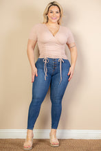 Load image into Gallery viewer, Plus Size Ribbed Ruched Drawstring Surplice Top (CAPELLA)