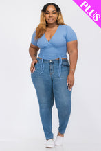 Load image into Gallery viewer, Plus Size Ribbed Ruched Drawstring Surplice Top (CAPELLA)