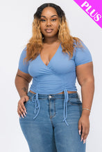 Load image into Gallery viewer, Plus Size Ribbed Ruched Drawstring Surplice Top (CAPELLA)