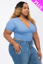 Load image into Gallery viewer, Plus Size Ribbed Ruched Drawstring Surplice Top (CAPELLA)