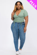 Load image into Gallery viewer, Plus Size Ribbed Ruched Drawstring Surplice Top (CAPELLA)