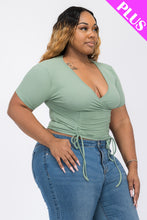 Load image into Gallery viewer, Plus Size Ribbed Ruched Drawstring Surplice Top (CAPELLA)
