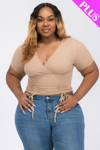 Load image into Gallery viewer, Plus Size Ribbed Ruched Drawstring Surplice Top (CAPELLA)