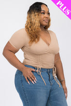 Load image into Gallery viewer, Plus Size Ribbed Ruched Drawstring Surplice Top (CAPELLA)