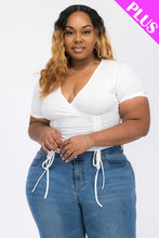 Load image into Gallery viewer, Plus Size Ribbed Ruched Drawstring Surplice Top (CAPELLA)