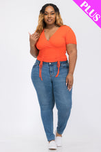 Load image into Gallery viewer, Plus Size Ribbed Ruched Drawstring Surplice Top (CAPELLA)