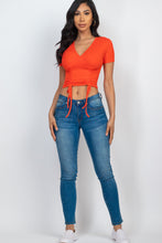 Load image into Gallery viewer, Ribbed Ruched Drawstring Surplice Top (CAPELLA)