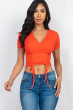 Load image into Gallery viewer, Ribbed Ruched Drawstring Surplice Top (CAPELLA)