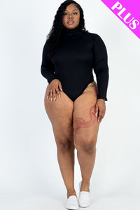 Plus Size Ribbed Turtle Neck Long Sleeve Bodysuit (CAPELLA)