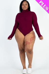 Plus Size Ribbed Turtle Neck Long Sleeve Bodysuit (CAPELLA)