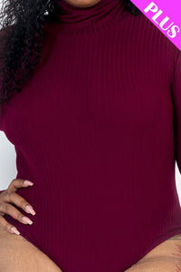Plus Size Ribbed Turtle Neck Long Sleeve Bodysuit (CAPELLA)
