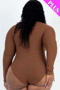 Plus Size Ribbed Turtle Neck Long Sleeve Bodysuit (CAPELLA)