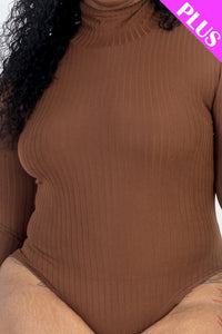 Plus Size Ribbed Turtle Neck Long Sleeve Bodysuit (CAPELLA)