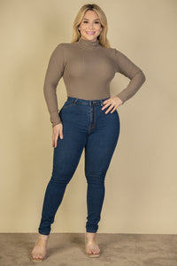 Plus Size Ribbed Turtle Neck Long Sleeve Bodysuit (CAPELLA)