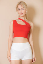 Load image into Gallery viewer, Ribbed One Shoulder Cross Strap Crop Top (CAPELLA)