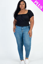 Load image into Gallery viewer, Plus Size Casual Ruched Puff Sleeve Ribbed Knit Solid Top (CAPELLA)