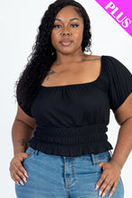 Load image into Gallery viewer, Plus Size Casual Ruched Puff Sleeve Ribbed Knit Solid Top (CAPELLA)