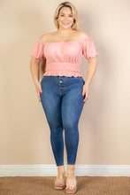 Load image into Gallery viewer, Plus Size Casual Ruched Puff Sleeve Ribbed Knit Solid Top (CAPELLA)