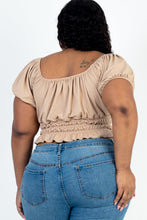 Load image into Gallery viewer, Plus Size Casual Ruched Puff Sleeve Ribbed Knit Solid Top (CAPELLA)