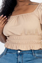 Load image into Gallery viewer, Plus Size Casual Ruched Puff Sleeve Ribbed Knit Solid Top (CAPELLA)