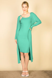 Ribbed Cardigan & Cami Midi Bodycon Dress (CAPELLA)