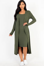 Load image into Gallery viewer, Ribbed Cardigan &amp; Cami Midi Bodycon Dress (CAPELLA)