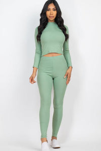 Ribbed Mock Neck Long Sleeve Top & Leggings Set (capella)