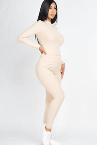 Ribbed Mock Neck Long Sleeve Top & Leggings Set (capella)