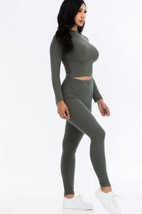 Ribbed Mock Neck Long Sleeve Top & Leggings Set (capella)