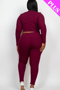 Plus Size Ribbed Mock Neck Long Sleeve Top & Leggings Set (capella)