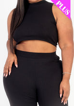 Load image into Gallery viewer, Plus Size Ribbed Mock Neck Crop Tank Top&amp; Bootcut Pants Set (CAPELLA)