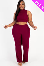 Load image into Gallery viewer, Plus Size Ribbed Mock Neck Crop Tank Top&amp; Bootcut Pants Set (CAPELLA)