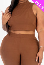 Load image into Gallery viewer, Plus Size Ribbed Mock Neck Crop Tank Top&amp; Bootcut Pants Set (CAPELLA)