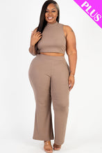 Load image into Gallery viewer, Plus Size Ribbed Mock Neck Crop Tank Top&amp; Bootcut Pants Set (CAPELLA)