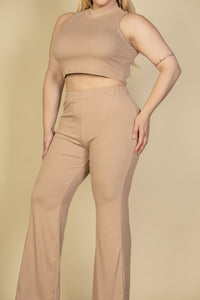 Plus Size Ribbed Mock Neck Crop Tank Top& Bootcut Pants Set (CAPELLA)