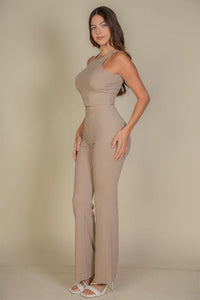 Ribbed Cropped Top and Bootcut Pants Sets (CAPELLA)