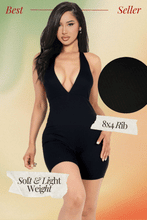 Load image into Gallery viewer, Casual Solid Halter V Neck Ribbed Bodycon Romper (capella)