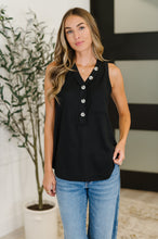 Load image into Gallery viewer, Andree By Unit Buttoned Up Buttercup Sleeveless Top in Black