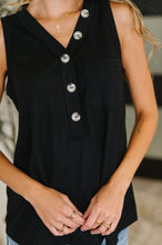 Load image into Gallery viewer, Andree By Unit Buttoned Up Buttercup Sleeveless Top in Black