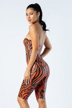 Load image into Gallery viewer, BELITA COLLECTION Zebra Print Tube Romper With Front O Ring Zipper Detail