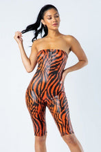 Load image into Gallery viewer, BELITA COLLECTION Zebra Print Tube Romper With Front O Ring Zipper Detail