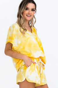 CY FASHION Tie-dye Top Featured In A V-neckline And Cuff Sort Sleeves