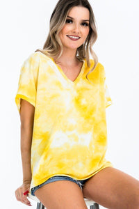 CY FASHION Tie-dye Top Featured In A V-neckline And Cuff Sort Sleeves