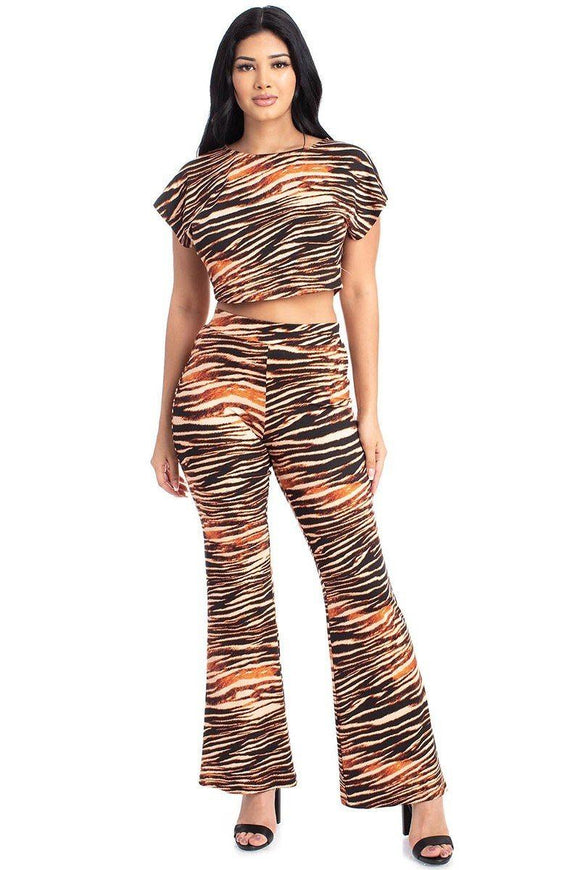 SYMPHONY Zebra Print Crop Top And Palazzo Pants Set